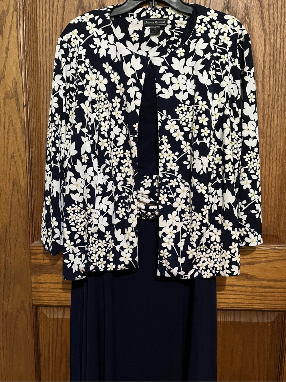 Jessica Howard Navy and White Floral Maxi Dress with Jacket